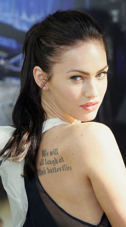 megan fox tattoos side. Megan Fox back tattoo