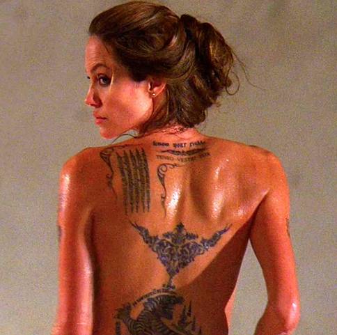 angelina jolie tattoos on back. angelina jolie back tattoos