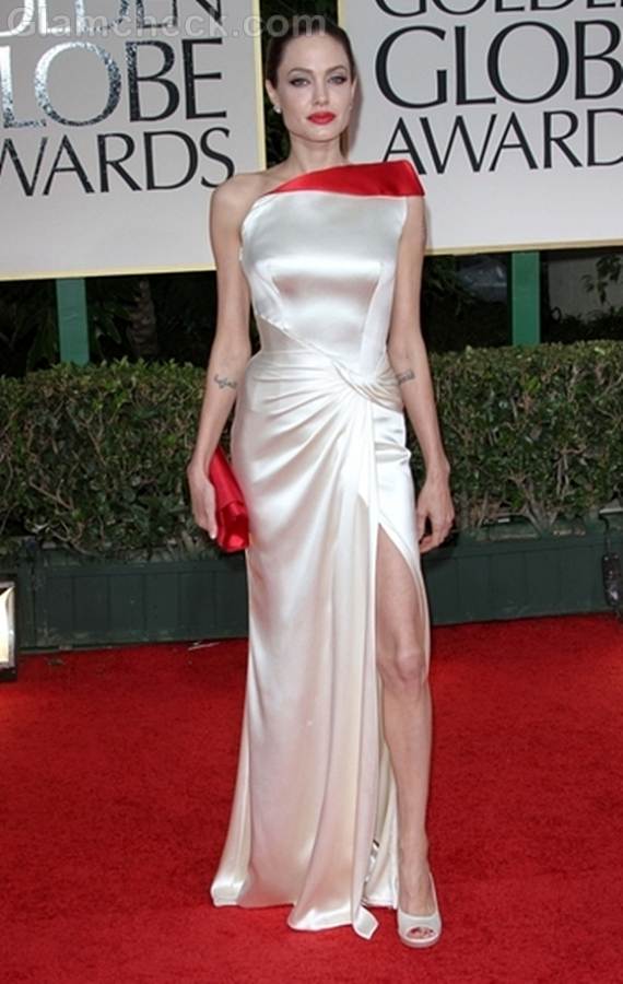 Angelina Jolie Regal in Ivory at 2012 Golden Globe Awards