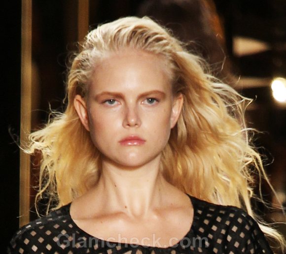Slicked back messy curls hairstyle how to  cynthia rowley ss 2012